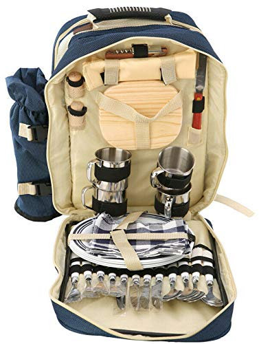 4 Person Lightweight Picnic Backpack Hamper Cooler Cool Bag with Tableware Insulated Bottle Holder Rucksack Camping BBQ Hiking Includes Cutlery Set