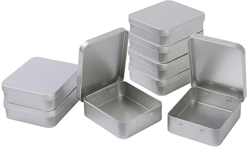 LJY 8 Metalldosen mit Scharnierdeckel, Silber, 9,3 x 8,3 x 2,5 cm | Für Perlen, Schmuckzubehör, Schrauben und trockene Kleinteile in Hobbyraum, Werkstatt oder Haushalt