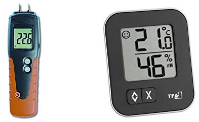 TFA Dostmann Humidcheck Pro Holzfeuchtemessgerät, für Brenn- und Bauholz, ca. 150 Holzsorten & Moxx digitales Thermo-Hygrometer, zur Raumklimakontrolle, Überwachung der Luftfeuchtigkeit, 1er Pack