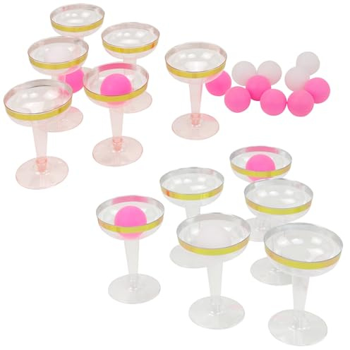 Iconikal 21-Piece Champagne Pong Set, 12 Gold-Trimmed Cups, 9 Pink Balls, Party Game
