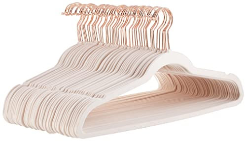 Amazon Basics Kleiderbügel für Anzüge, Samt, schmal, rutschfest, 50 Stück, Rosa (Blush), Gold