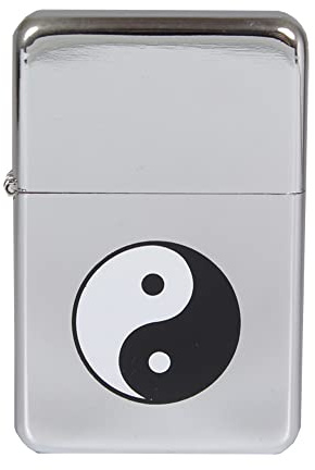 Benzinfeuerzeug American Style Benzin Feuerzeug robust Metall Sturmfeuerzeug Geschenk Outdoor Camping Windfest Wetterfest Designs Farben - Motivserie A (Motiv 24 - Chrome Yin Yang)
