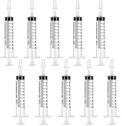 Xinzistar 10 Pièces 10ml Seringue Plastique Seringue Alimentaire sans Aiguille avec Casquettes pour Expérience, Distribution, Mesure de Liquides, Alimentation d'animaux de Compagnie