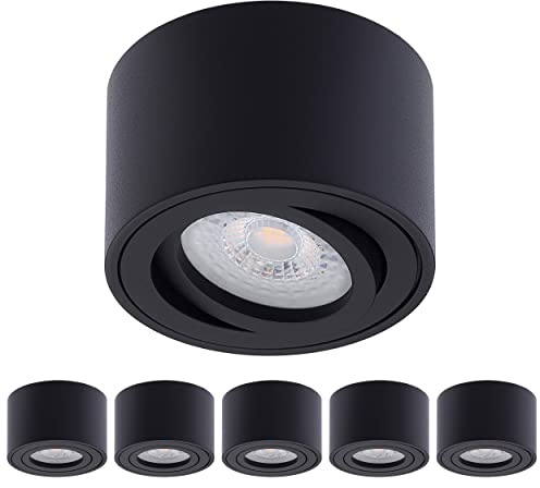 Oktaplex 6 Stück LED Aufbauspot Lile Schwarz 3-stufig dimmbar 4,8W 380lm | 230V, 2700K Warmweiß, 80x50mm Aufputz Aufbaustrahler Aluminium Schwenkbar