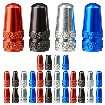 Tapa de Válvula de Aluminio, 32 Piezas, 8 x Cada una Negro, Rojo, Azul, Plata, Tapas de Cubierta de Polvo compatibles con válvulas Presta, Francesas, Cubiertas de neumáticos para Tubos de Bicicleta