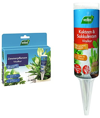 Westland Zimmerpflanzen Vitalkur, 5x 40 ml – Pflanzendünger für gesundes Wachstum und Blüte, gebrauchsfertiger Flüssigdünger & Kakteen & Sukkulenten Vitalkur, 40 ml – für gesundes Wachstum