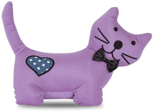 SANFERGE Niedlicher dekorativer Türstopper für Zuhause und Büro Bodentürstopper, schwere Wandschützer aus Stofftier, grau-violette Katze