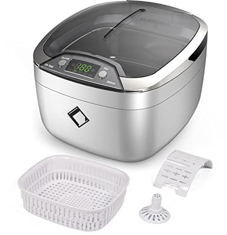 Nettoyeur Ultrasons 850ML, LifeBasis Bac Ultrasons 55W 42KHz Ultrasonic Cleaner avec 5 Timer Réglages et Accessoires de Nettoyage pour Bijoux Lunettes Montres Collier Tête de Rasoir, Argenté