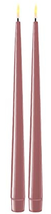 ReWu LED Stabkerze Deluxe Homeart 2er Set Tafelkerze 28 cm mit Echtwachs Überzogen Hell Lila