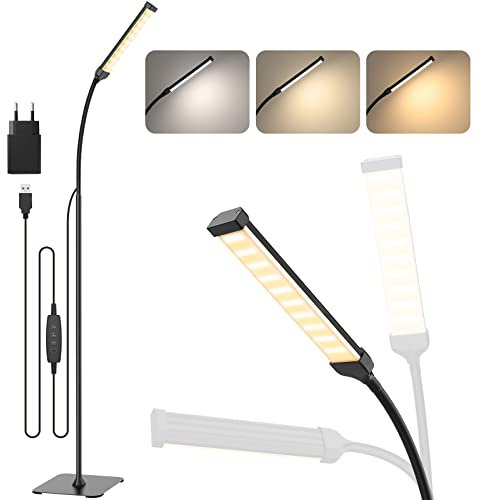 iFalarila Floor Lamp, 120 LED 10 W, Standing Lamp with 3 Colours and 10 Brightnesses, Flexible Arm Floor Lamp for Living Room/Bedroom/Office