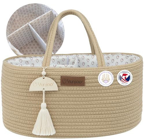 Yunioo Panier Rangement Bébé pour Table à Langer, Bebe Organisateur de sac avec Amovibles Compartiments et Poignées, Rangement Lange Bebe pour Cadeau Naissance