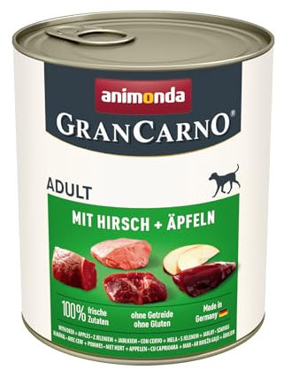 animonda GranCarno Hunde Nassfutter mit Hirsch + Äpfeln (6 x 800 g), getreidefreies Hundenassfutter ohne Zucker, für ausgewachsene Hunde, mit frischen fleischigen Zutaten