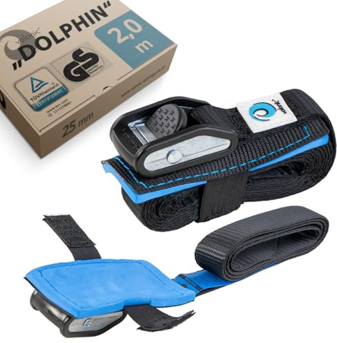 valonic Dolphin - 2X 2m cinchas de Amarre Cortas, 25mm, 500 Kg, Acolchada, Certificado TÜV Rheinl. / GS, EN-12195-2 - Negro, Correa para Bicicleta, portabicicletas