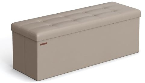 SONGMICS MAZIE Collection - Storage Ottoman Bench, 110 cm Folding Foot Rest Stool, End of Bed Bench, Easy Assembly, for Living Room, Bedroom, Entryway, Coffee Brown LSF070K53