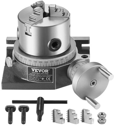 VEVOR Rotary Table for Milling Machines, 100 mm, Horizontal Vertical Model Precision Milling Rotary Table, with 80 mm 3-Jaw Chuck M10 T-Bolts Nuts, for Milling Engineering Indexing Tools