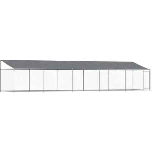 vidaXL Hundgård med tak och dörr grå 10x2x2 cm galvaniserat stål