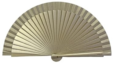 Tusitala Barcelona Abanico Español Clutch - Madera y Algodón - 16 cm - Estuche y Funda - Accesorio de Moda - Hecho a Mano en España - Eventos y Regalos - Colección Clutch (Oro F)