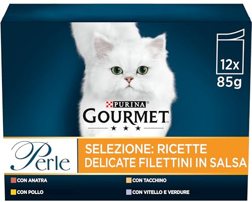 Gourmet Perles humides pour Chat en Sauce avec Poulet, Canard, Dinde, Veau avec légumes, 72 sachets de 85 g chacun (6 Paquets de 12 x 85 g)