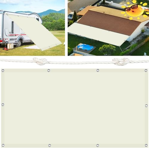 Rechteck Sonnensegel 3.6 x 5.2 m Balkonverkleidung mit Seilen und Befestigungs Kit für Außenbereiche wie Garten und Balkone, Elfenbein