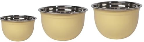 Nobel Set of 3 Professional Stainless Steel German Mixing Bowls - External Powder Coated. (Yellow)