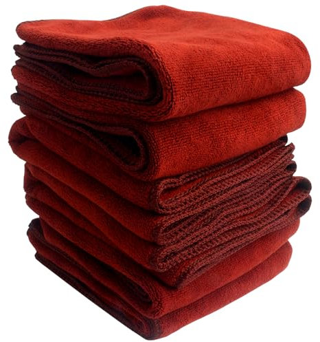 Roellgs 6-pack extra fine thick fibre cleaning cloths, towels, car wipers, dishwashing cloths, multi-purpose dusting cloths, highly absorbent, scratch-free, reusable cleaning cloths (red)