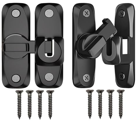Portable Sliding Barn Door Lock, 90/180 Degree Heavy Duty Flip Gate Latches,Thickened Anti-Rust Hasp Latch for Barn Doors,Garden, Bathroom, Outdoor, Garage, Window(Black,2 Pack)