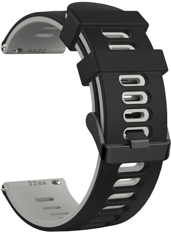 Mugust Silicone Rubber Watch Bands, Quick Release Sport Watch Replacement Straps, Universal Smart Watchband with Black Stainless Steel Buckle for Men Women (22mm, Black-Gray)