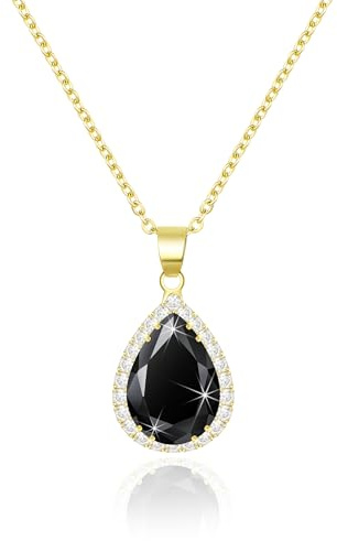 Linawe Collar de cadena negra para mujer, cadena con colgante dorada, conjuntos de joyas de oro, piedra de nacimiento de diamante, collares con colgante de cristal