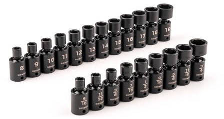 TEKTON 3/8 Inch Drive 6-Point Universal Joint Impact Socket Set, 21-Piece (5/16-3/4 in., 8-19 mm) | SID97004 | 21-Piece, (5/16 - 3/4 in., 8 - 19 mm), Shallow, 6-Point
