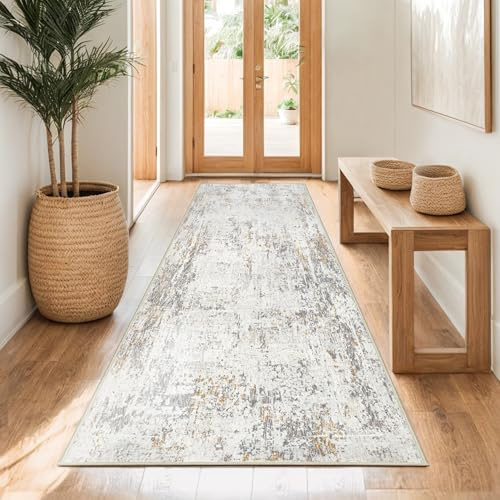 Capslpad Tapis de couloir 80x200cm Beige Abstrakter Lavable antidérapant Tapis de cuisine Moderne Minimaliste à poils courts en laine artificielle pour salon chambre à coucher