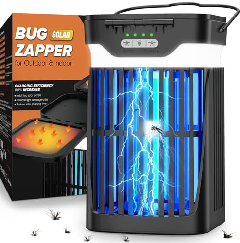 Lampara Antimosquitos, 4200V Solar Lampara Antimosquitos Exterior con Luz, Mata Mosquitos Electrico Recargable 3000mAh Bateria, Impermeable Mosquitos Electrico para Jardin Camping Interior