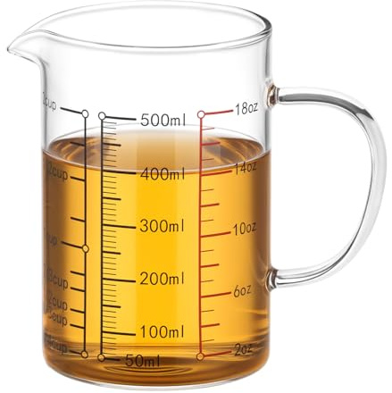 QWORK 16 Oz 2 Cup Glass Measuring Cup with Insulated Handle, V-Shaped Spout, , Measuring Cup, Precise Measurement Scales Cup