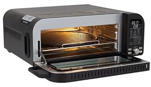 Four à pizza électrique, 2000 W, 18 l, mini four avec friteuse à air chaud, pierre à pizza et accessoires, numérique, 15 fonctions, noir/or rose