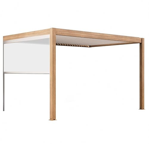 Oviala Pergola bioclimatique adossée 3x4m et 1 Store Bois Blanc