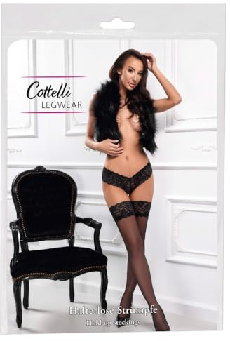 Cottelli Legwear Hold-up Strumpor för dam, Black, L