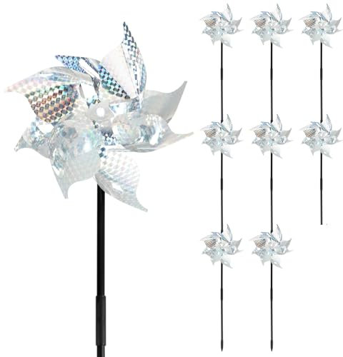 9Pcs Reflective Bird Repellent Windmills, Laser Pinwheel Bird Scarers for Gardens, Outdoor Bird Deterrent Spinners to Keep Birds and Pigeons Away, Weatherproof and Eco-Friendly Decoration