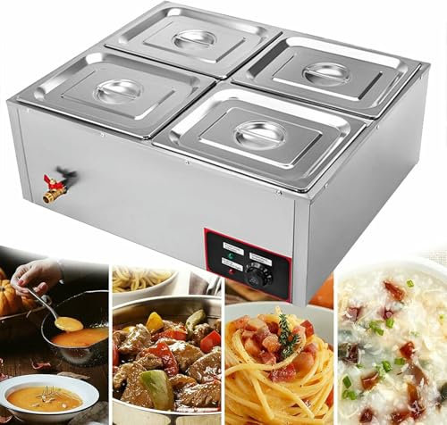 GUHPZA Forno Elettrico in Acciaio Inox 4 Pentole, Controllo della Temperatura del Buffet con Coperchi, Rubinetto di Scarico, Tavolo A Vapore per Piattaforma per Ristor