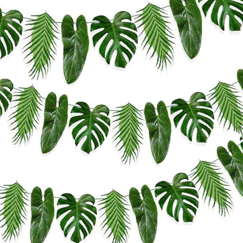 Dschungel Deko Girlande, Palmblätter Girlande Grün, Hawaii Party Deko,Tropische Mottoparty, Sommerparty und Geburtstagsfeier, Papiergirlande für Dschungel Geburtstag Dekoration 3m