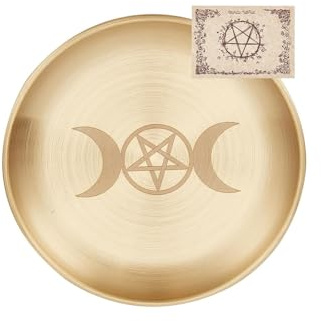 Pentagram Altar Charger Plates, Witchcraft Supplies Round Candle Tray, Incense Burning Plates Home Decor(Golden)