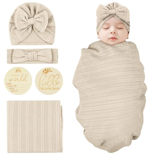VicloonManta y Gorro Diadema para Bebé Nacido, Saco de Dormir Niño Niña, Amarillo