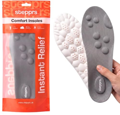 Original Stepprs Semelles intérieures confortables pour homme et femme - Taille réglable - Mousse à mémoire de forme 4D - Soutien de la voûte plantaire - Amélioration de la posture - Gris