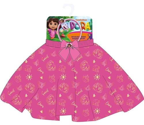 Fantasy Dora Utforskaren skönhetstillbehör set | Rosa kjol med rosett och pannband | Dora-tryckt barndräkt