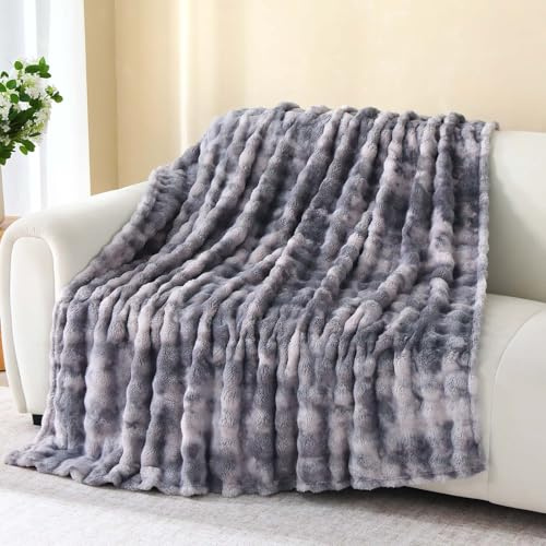 CINYE Manta mullida con burbujas, manta de forro polar suave y cálida manta de sofá manta de felpa para sofá y cama gris 150 × 200 cm