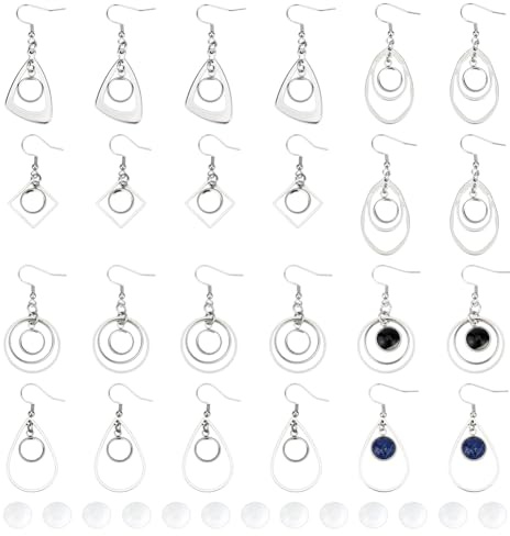 UNICRAFTALE 10 Pares 5 Estilos Pendientes Colgantes Cúpula Vidrio Acero Inoxidable Engaste Lágrima Triángulo Rombo Bandeja Cabujón Ganchos DIY Hallazgos