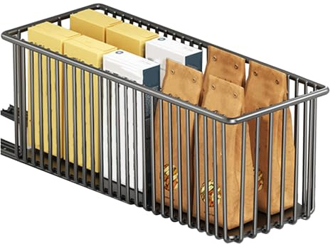Schieberschrank-Organizer – 57 cm ausziehbares, Aufbewahrungskorb aus Karbonstahl, mehrlagiges Schubladensystem, Küche, Speisekammer, Organisationslösung für Zuhause, Wohnung, Schlafzimmer