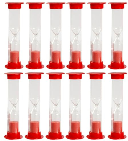 Diyxisk Sablier Enfant 12 Pièces Sablier 1 Minute, Minuteur Brossage Dents Enfant pour Un Usage Quotidien en Famille L'éveil à la Maternelle et Les Jeux Parents-Enfants (Rouge)