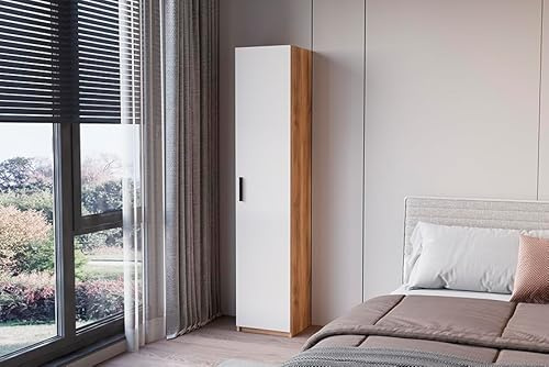 Meyvaser.com Ecommerce Company Armario Auxiliar Multiusos Mauvella Beige – 1 Puerta, 4 Baldas, Mueble de Madera 37x180x35 cm – Compacto, Práctico y Funcional