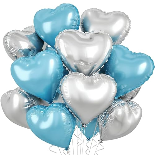 Herz Folienballon,18 Zoll Herzluftballons Silber Blau,Heliumballon Herzen,Herzballons Hochzeit,Herz Luftballon Helium Herzform Folienluftballon für Geburtstag Valentinstag Verlobung Muttertag