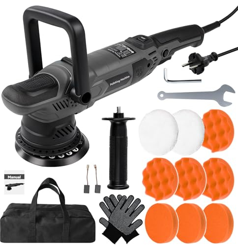 Lustreuse Polisseuse Voiture, 1500W 3600RPM 6 Vitesses Excentrique Polisseuse Orbitale Voiture Avec 150mm Polissage Pad, DéTachables PoignéE D Et LatéRale Pour Cirage, PonçAge Et Polissage Voitures