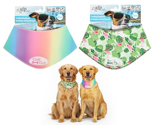 ALL FOR PAWS Chill Out Dog Cooling Bandana 2Pack, Breathable Cooling Collar for Large Dogs, Neck Cooler Wraps for Summer Walking Outdoor (XL,Neck Girth 53CM-62CM)